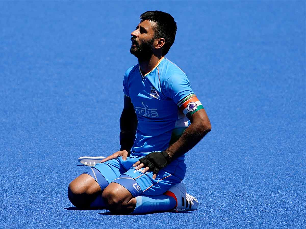 India's Manpreet Singh reacts after his team defeated Germany. (AP Photo)