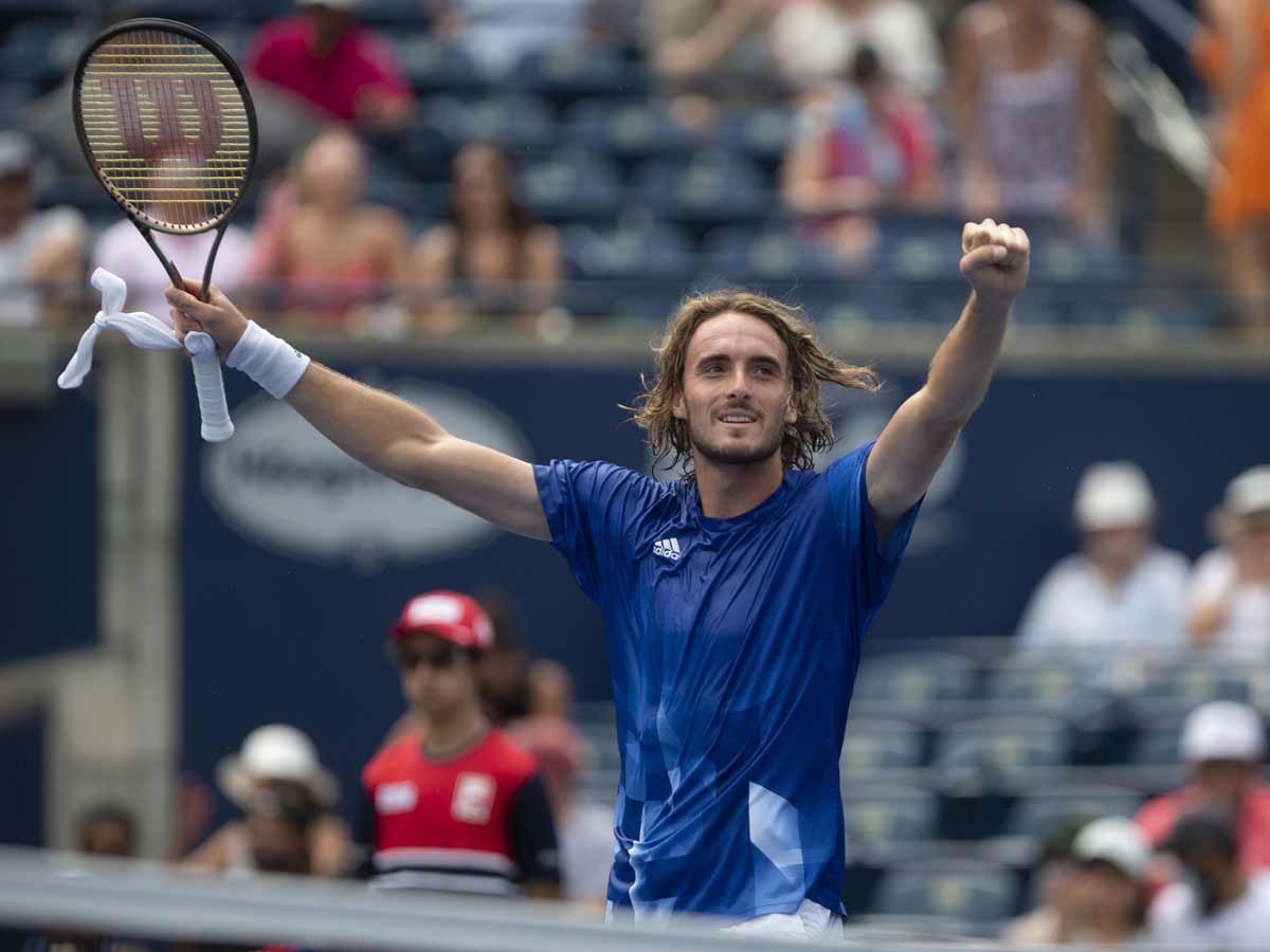 Stefanos Tsitsipas of Greece celebrates after his 6-1, 6-4 win over Norway's Casper Ruud. (AP Photo)