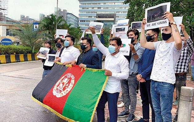 The Afghan students outside the US Consulate at BKC on Friday
