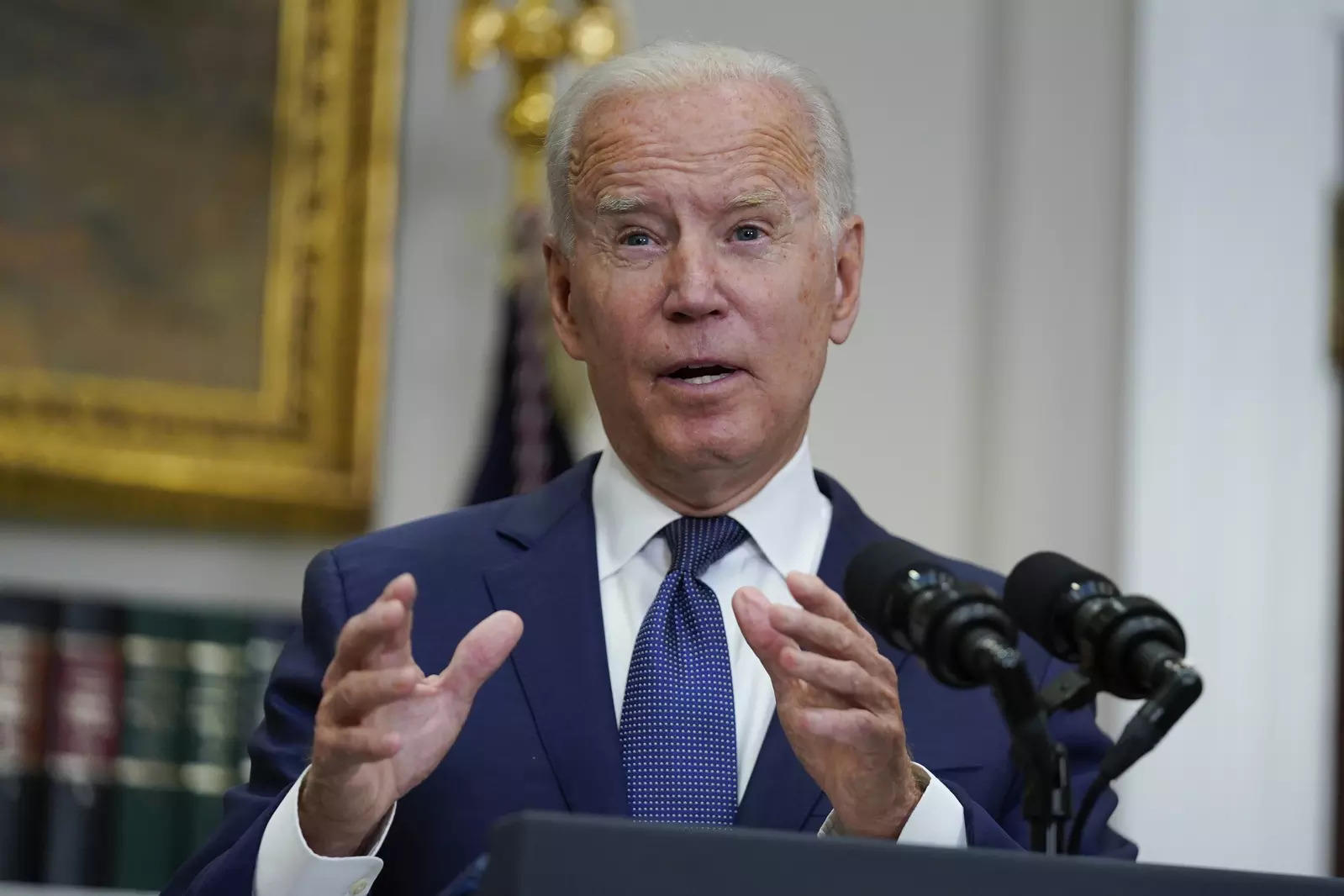 President Joe Biden answers a question from a reporter about the situation in Afghanistan  in the White House on Sunday, Aug. 22, 2021, in Washington. (AP)
