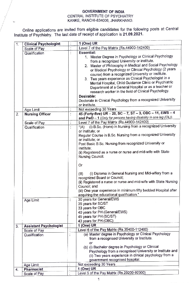 CIP Ranchi Recruitment 2021: Apply online for 51 Nursing Officer and ...