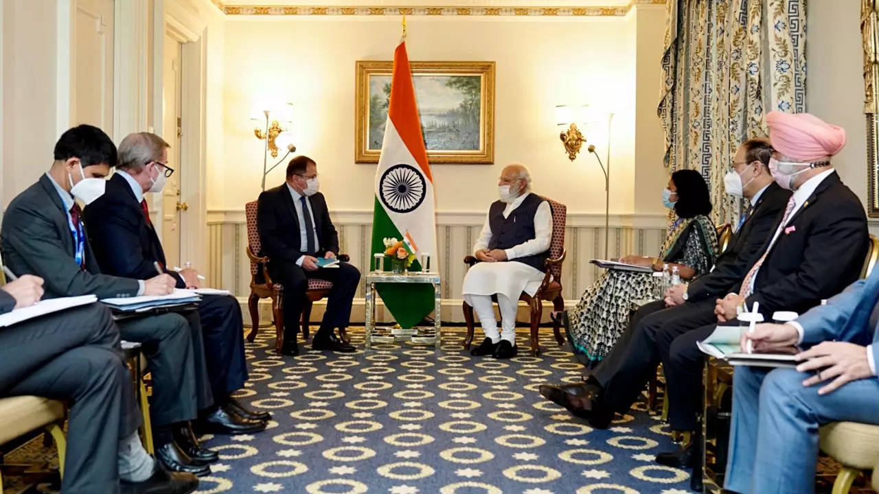 Prime Minister Narendra Modi holds a meeting with President and CEO of Qualcomm Cristiano R Amon. (Credits: ANI)