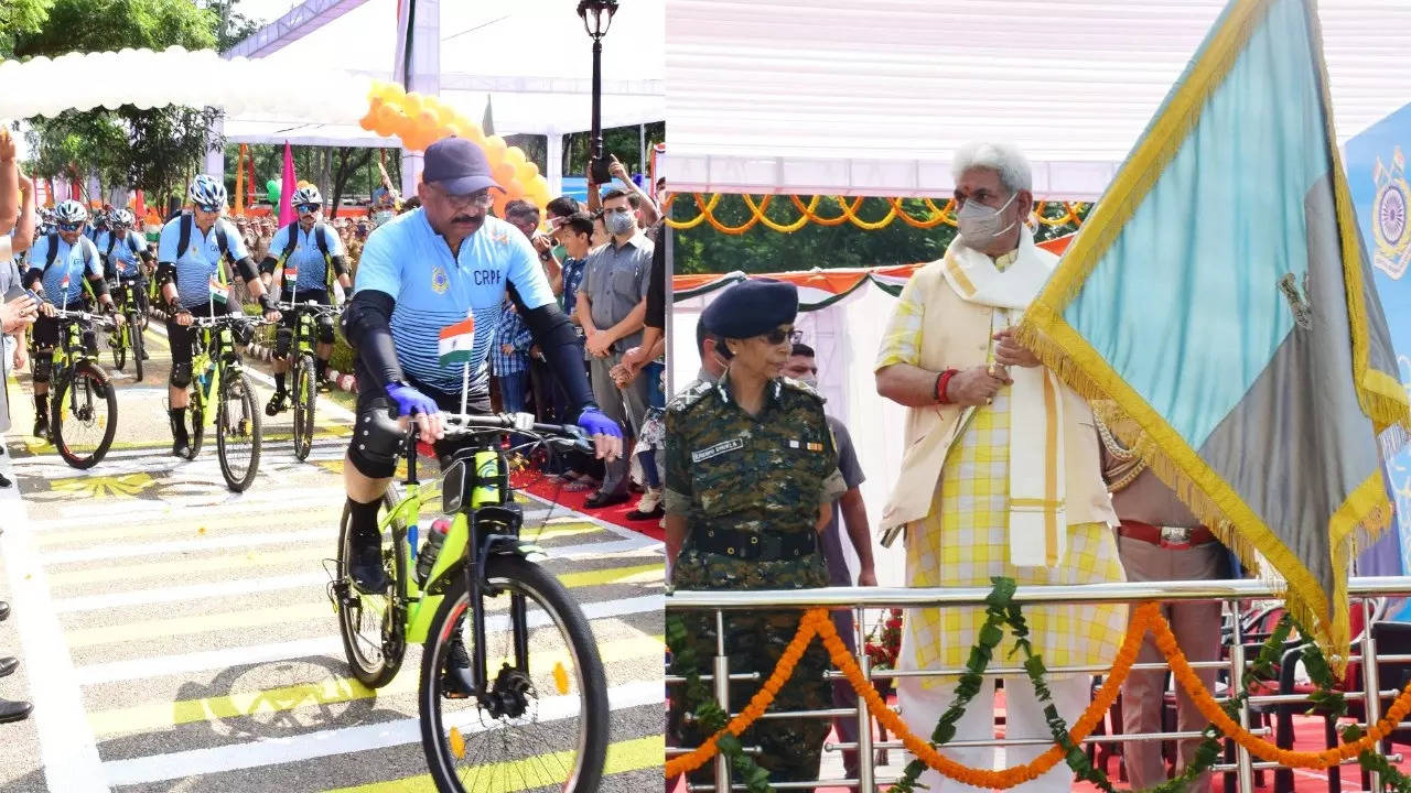 Lt Governor Manoj Sinha flags off CRPF’s cycle rally from Jammu to Rajghat, Delhi