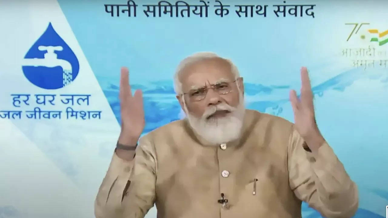 Video grab of Prime Minister Narendra Modi during launch of Jal Jeevan Mission App and Rashtriya Jal Jeevan Kosh via video conferencing, in New Delhi on October 2. File photo