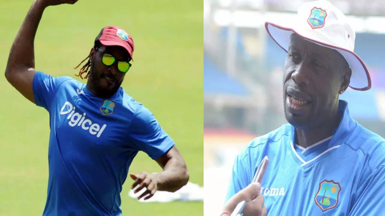 Chris Gayle (left) and Curtly Ambrose (TOI Photo)
