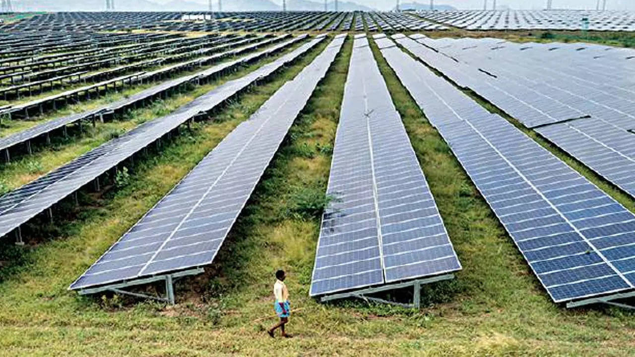 An Oct 11 shot of the Pavagada Solar Park in Tumakuru district. It is one of the largest in the country. (Picture credit: Getty Images)