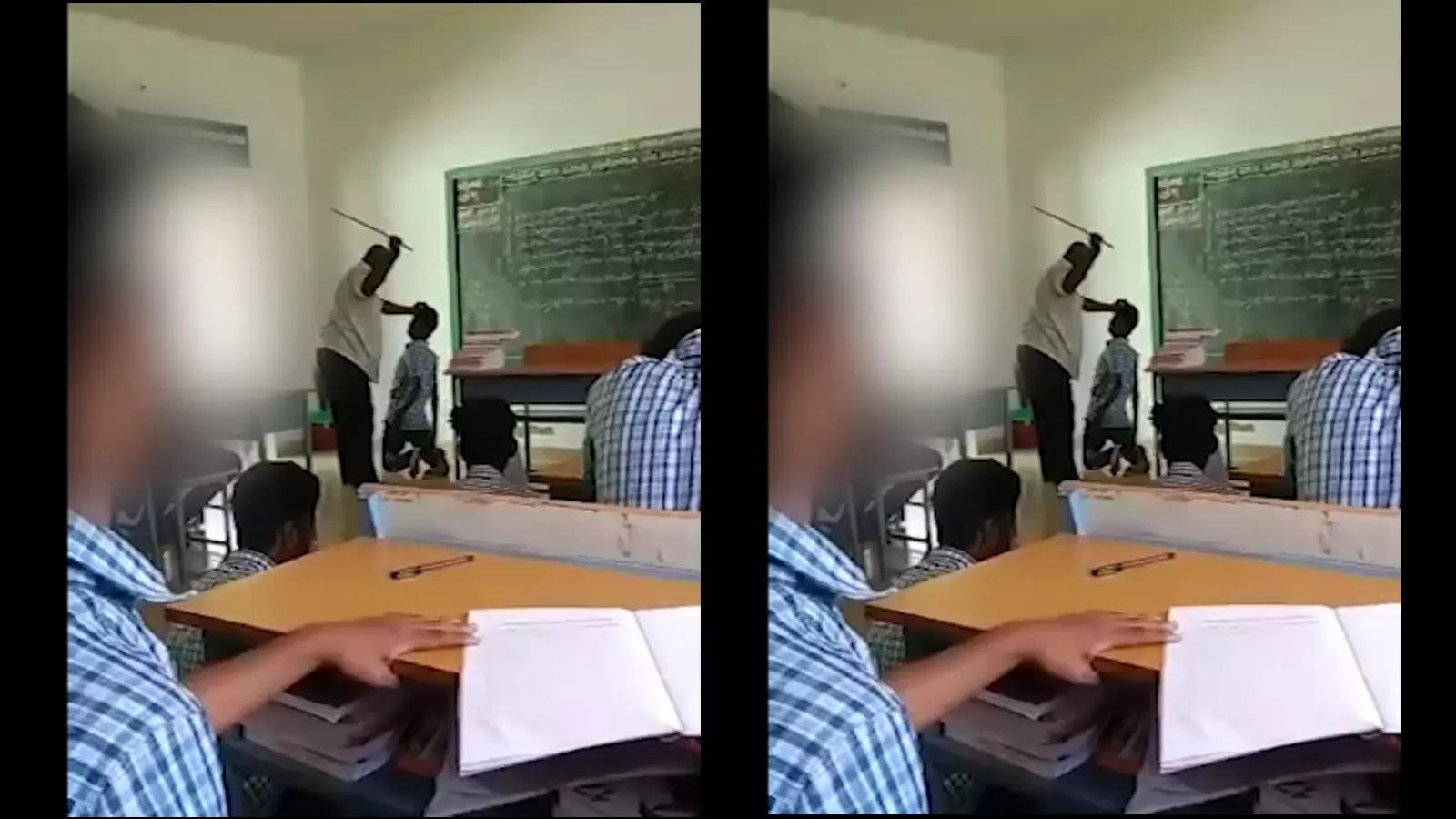 Teachers Vs Studentsexvideo - Viral video: Govt school teacher brutally thrashes student, arrested | TOI  Original - Times of India Videos
