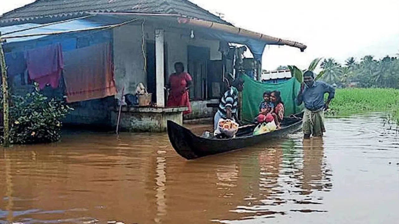 A flooded house at Thalavady in Kuttanad on Monday