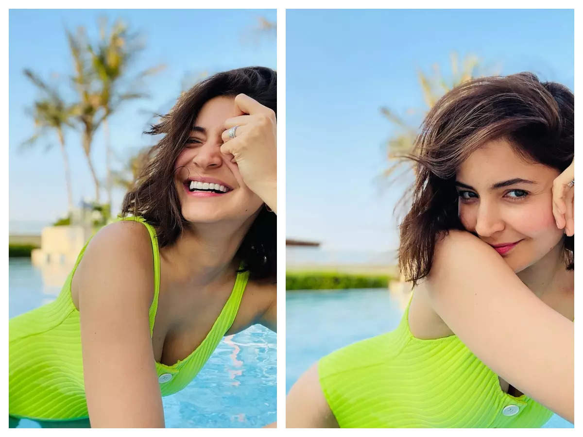 Anushka Sharma stuns in a neon green monokini as she enjoys a pool day –  See pics | Hindi Movie News - Times of India