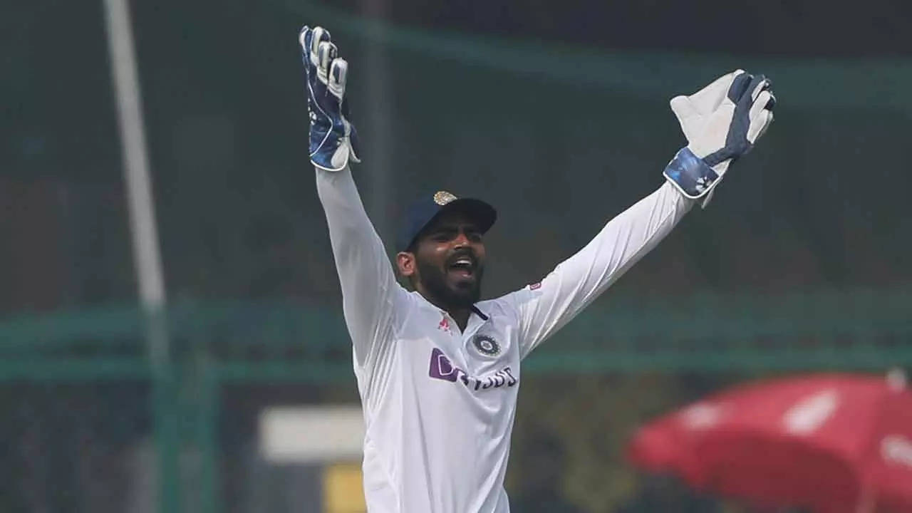 KS Bharat had to take up wicketkeeping duties on day three of the Kanpur Test against New Zealand after Wriddhiman Saha couldn't take the field due to neck stiffness (AP Photo)