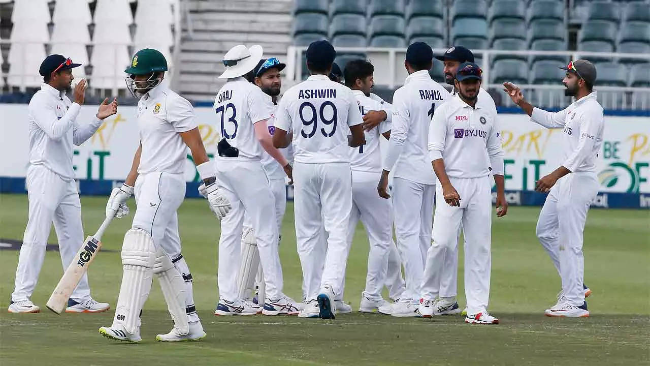 Indian players celebrate the wicket of Aiden Markram. (AP Photo)