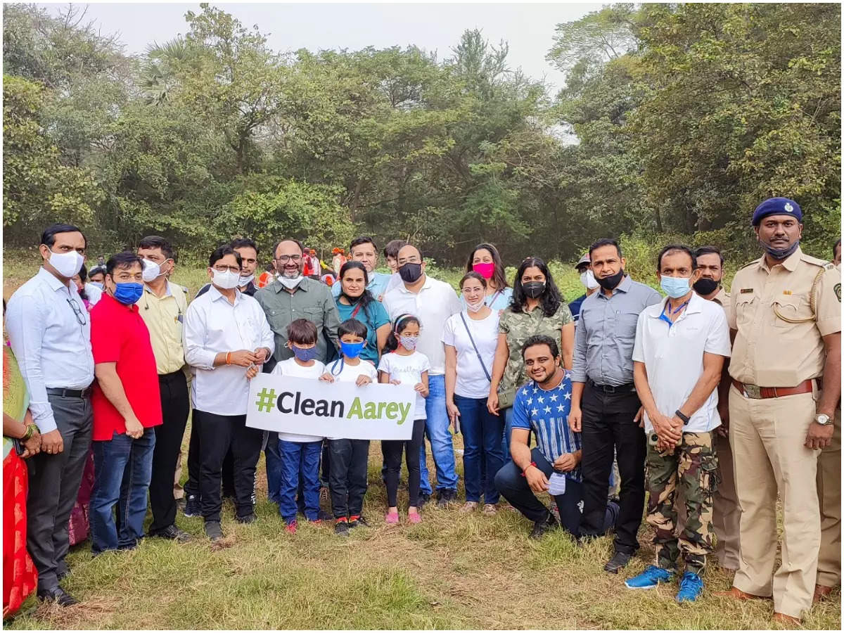 Officials join environment lovers and kids at the mega clean-up drive held at Aarey recently 