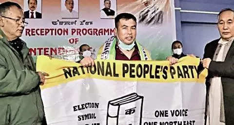 Lourembam Sanjoy Singh (middle) joins NPP in Imphal on Saturday