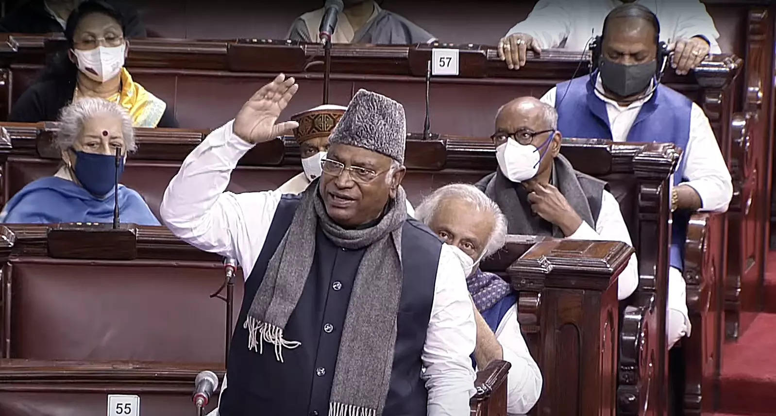 Leader of Opposition in Rajya Sabha Mallikarjun Kharge speaks in the Upper House in New Delhi on Friday. (ANI)