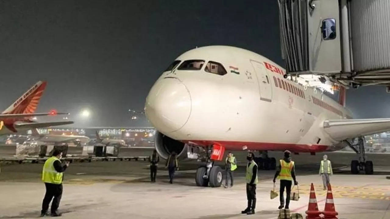 The Dreamliner on return from Kyiv at Delhi Airport late on Tuesday night.