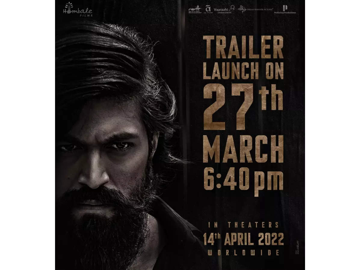 K G F Chapter 2 Trailer Out On March 27 Kannada Movie News Times Of India