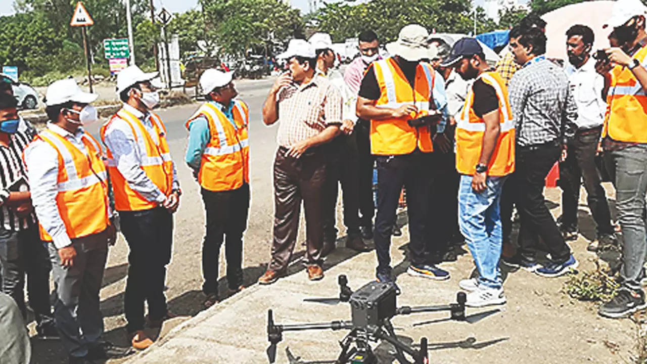 Revenue officials use drone for land survey at a village in Nashik