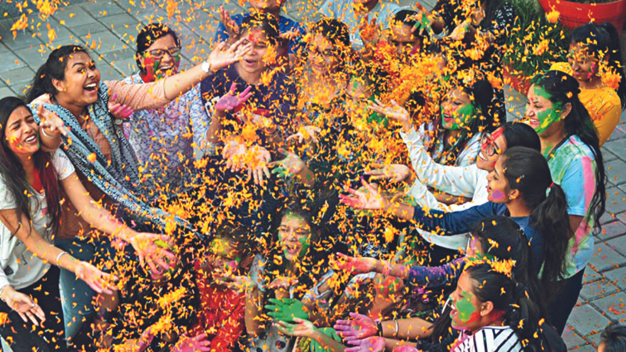 Holi celebrations at Anand Vihar college in Bhopal on Thursday
