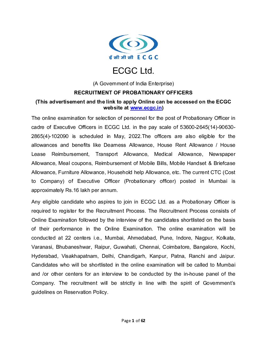 Ecgc Po Recruitment 2022, Ecgc Po Salary 2022, Pay Scale Details &Amp; Job Profile 2 Ecgc Po Recruitment 2022