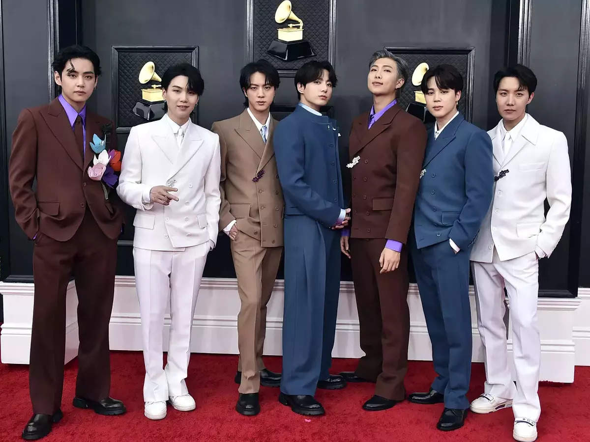 Grammys 2022: BTS hits the red carpet in style as they eye FIRST Grammy Award win for 'Butter' | K-pop Movie News - Times of India