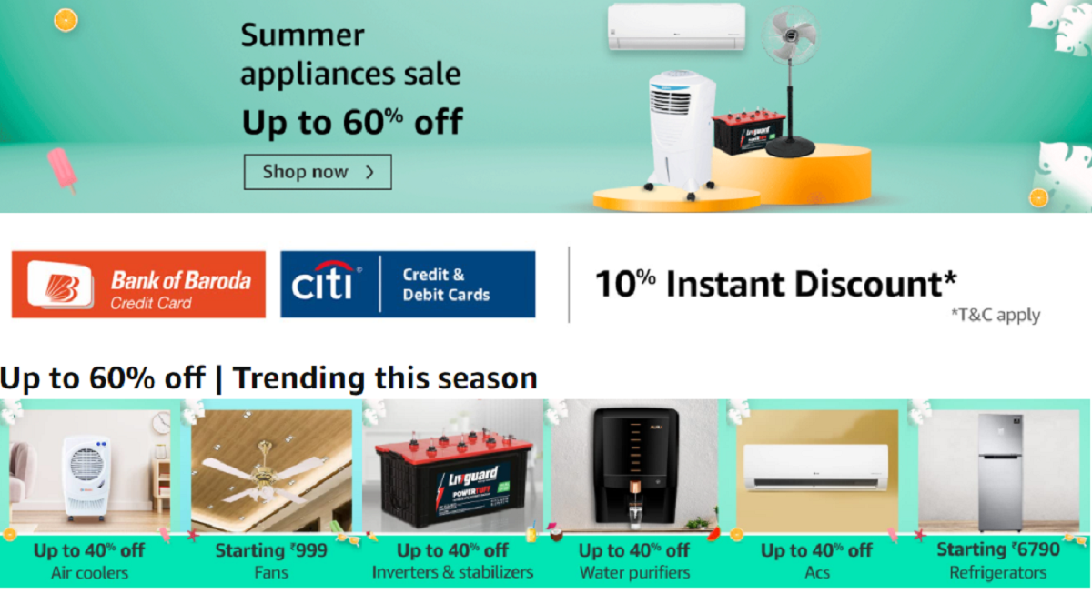 Amazon Summer Appliances Sale: Get Up To 60% Off On Air Coolers, Air  Conditioners, Refrigerators, Fans, And Many More | Most Searched Products -  Times of India