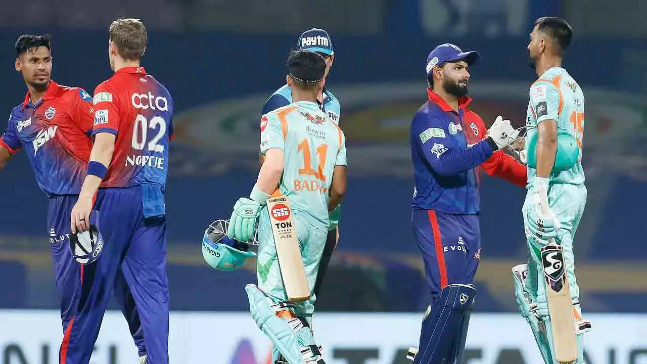 Lucknow Super Giants and Delhi Capitals players after the match. (BCCI/IPL Photo)