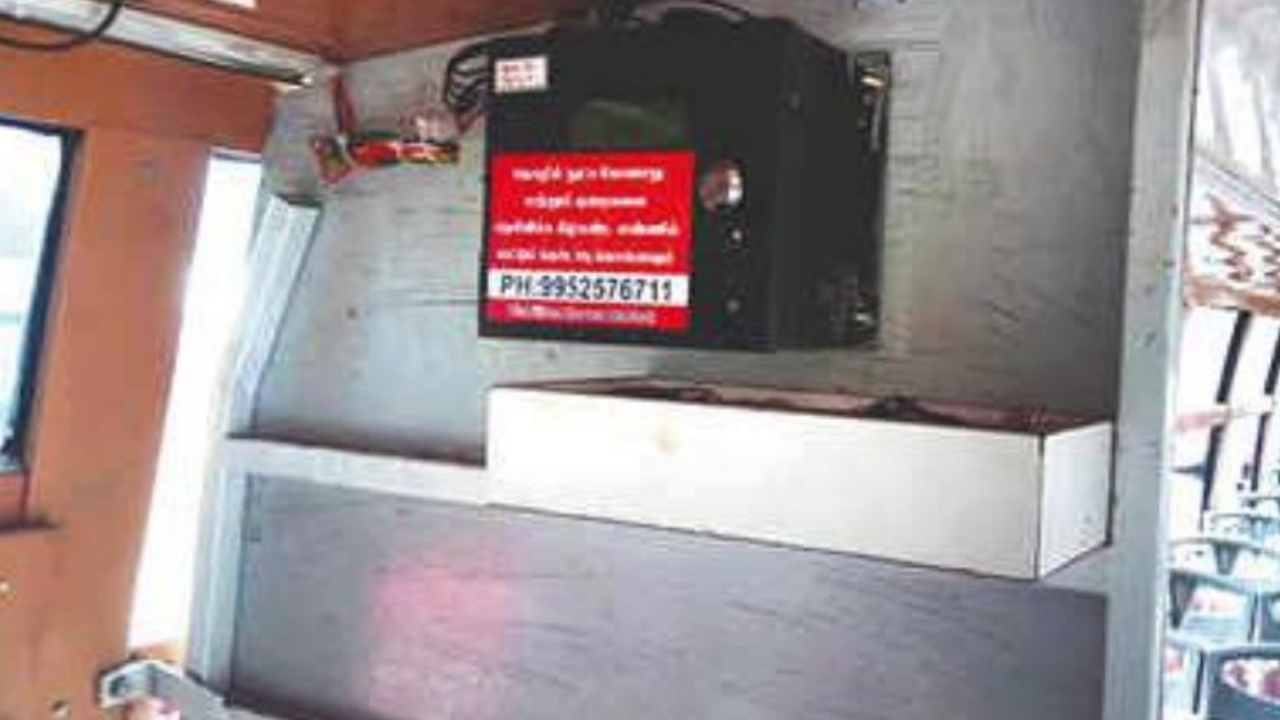 A file photo of a GPS speaker in an MTC bus. These speakers will announce names of forthcoming stops and the route destination in both Tamil and English. The announcements will be made 200-300 metres ahead of the bus stops