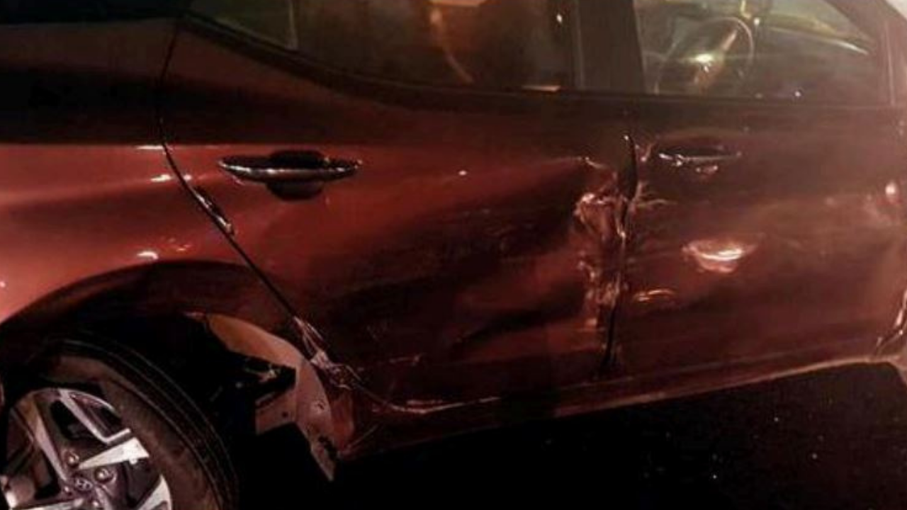 <p>The damaged car after the accident near Golf Club crossing<br></p>