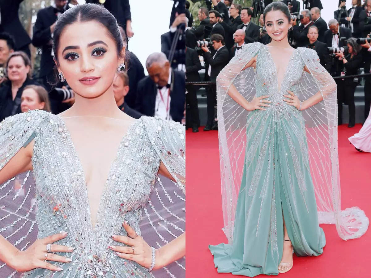 Cannes 2022: Helly Shah steals the show in a dazzling thigh-high slit gown  with plunging neckline - Times of India