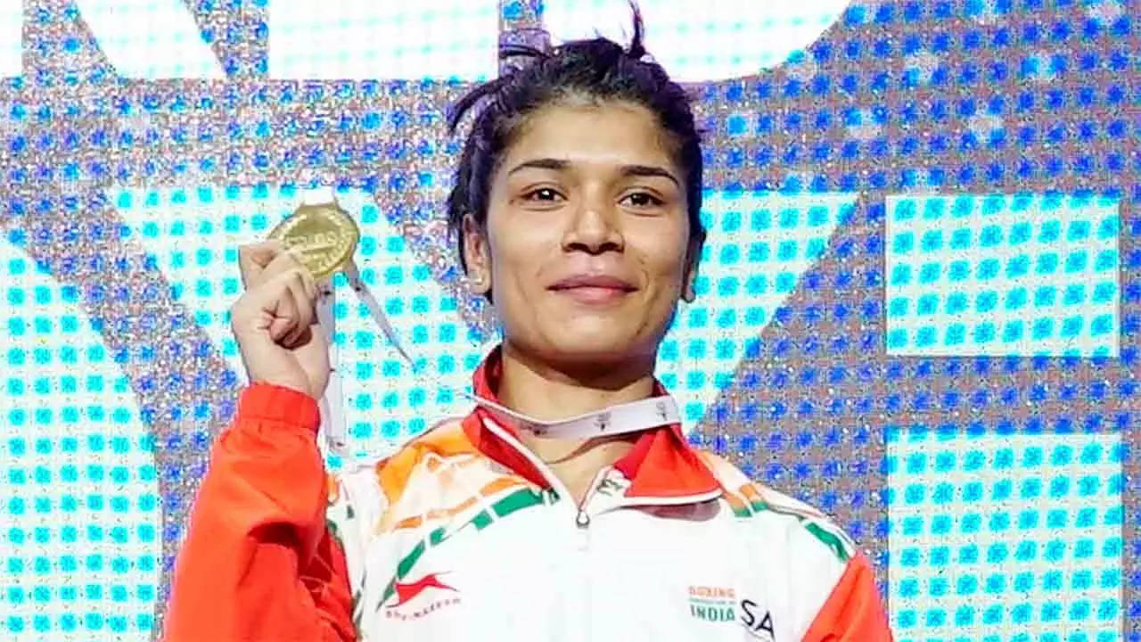 Nikhat Zareen with her gold medal after winning Women's World Championship match. (PTI Photo)