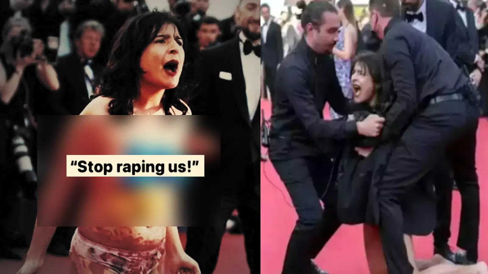Stop raping us Topless woman storms Cannes red carpet to protest against sexual violence in Ukraine English Movie News