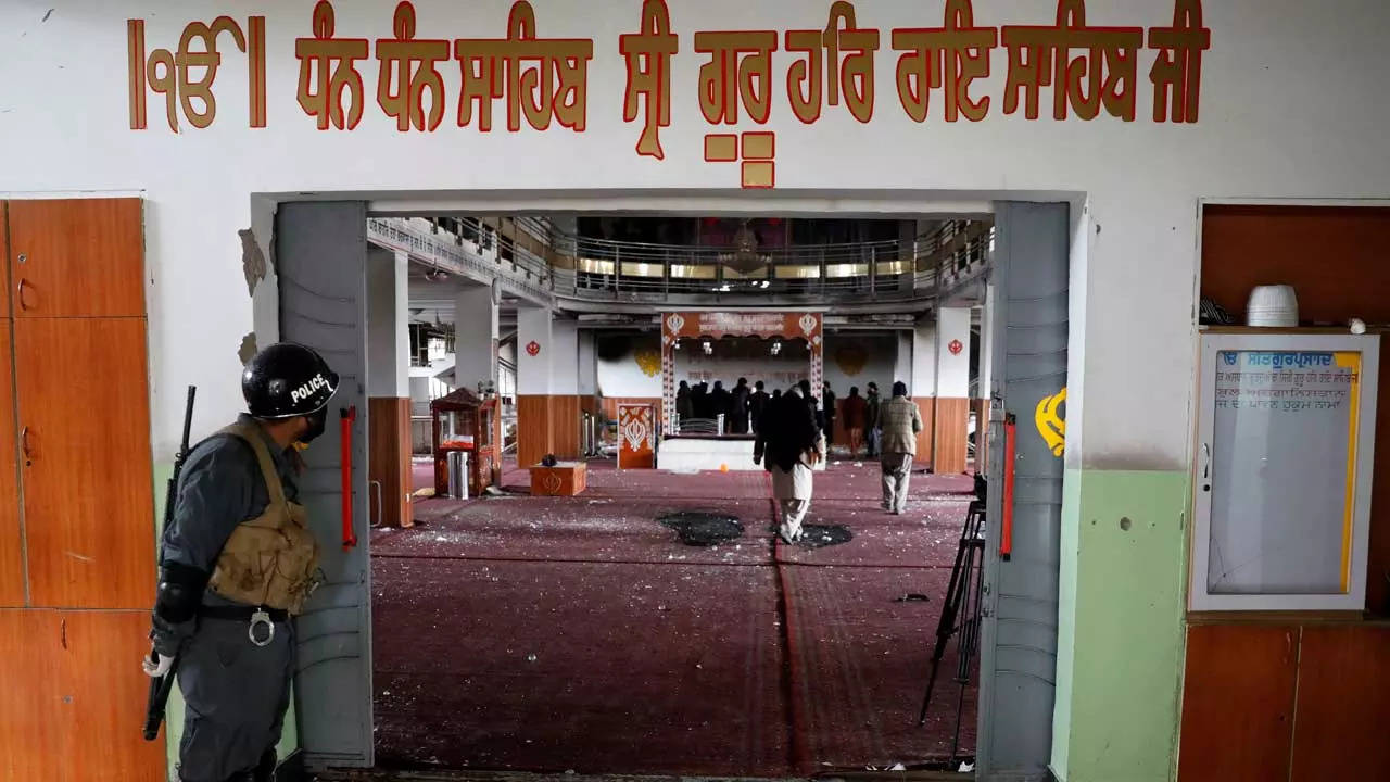 File: An Afghan policeman inspects inside a gurdwara after an attack in Kabul, Afghanistan. (Reuters Photo | Representative)
