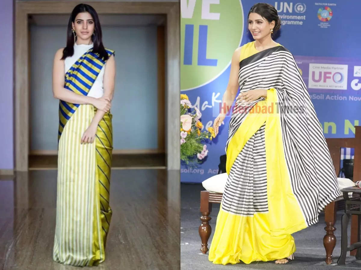 Samantha Ruth Prabhu pulls off a bright yellow striped saree: Upgrades her 2018 look | Telugu Movie News - Times of India