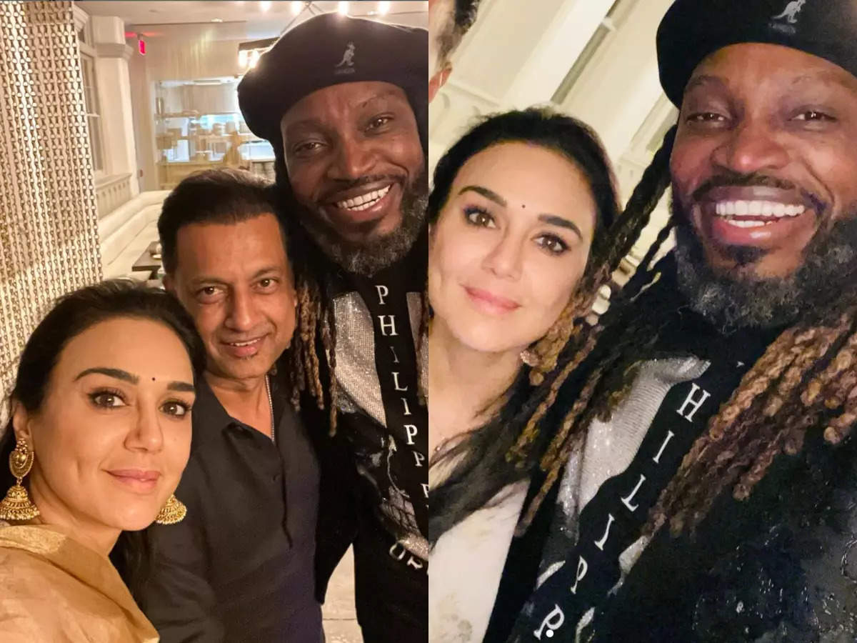 Preity Zinta is all smiles as she bumps into Chris Gayle in U.S.A Hindi Movie News pic