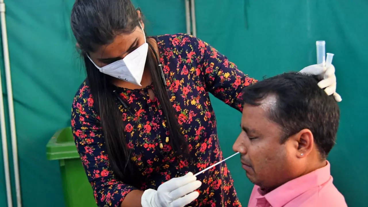 Healthcare worker during Covid -19 sewabs test at Civil hospital Vashi iin Navi Mumbai on Tuesday. (File photo)