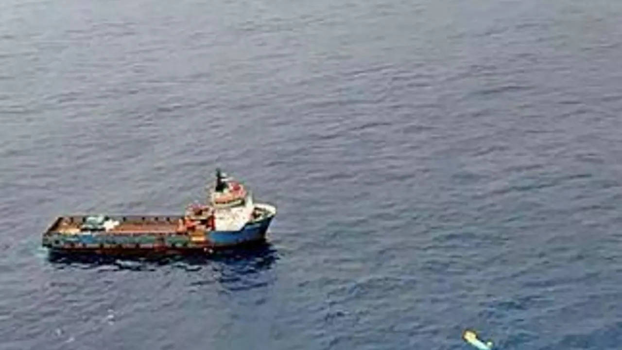 A vessel at the spot where the Pawan Hans helicopter, on ONGC duty, with nine on board crashed on June 28 (ANI)