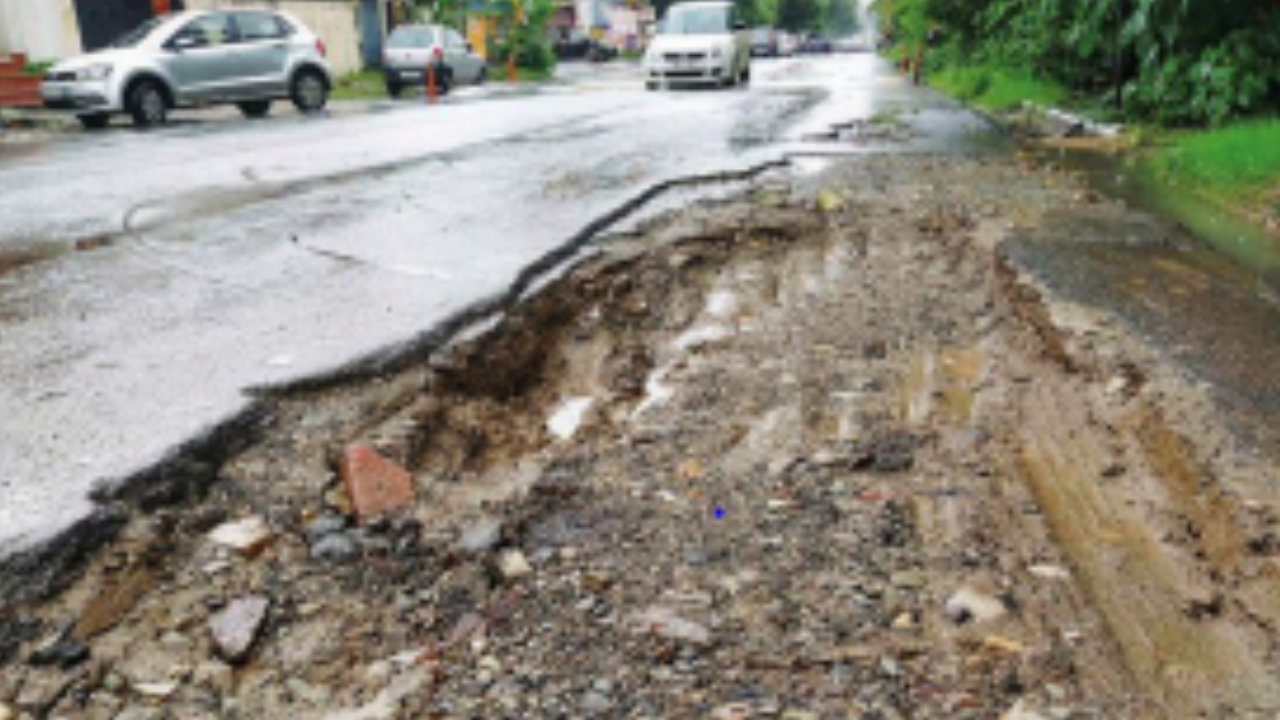 Potholes on EC Road in Dehradun after a spell of rain