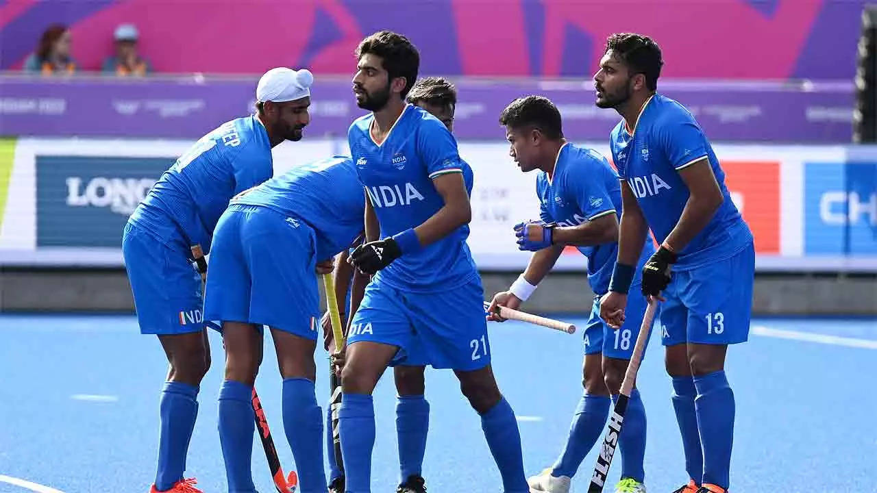 Indian hockey players during their match against Ghana. (PTI Photo)