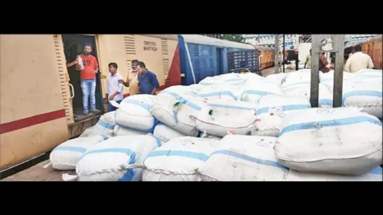 Huge consignment of flags arrived at Nampally rly station on Sunday