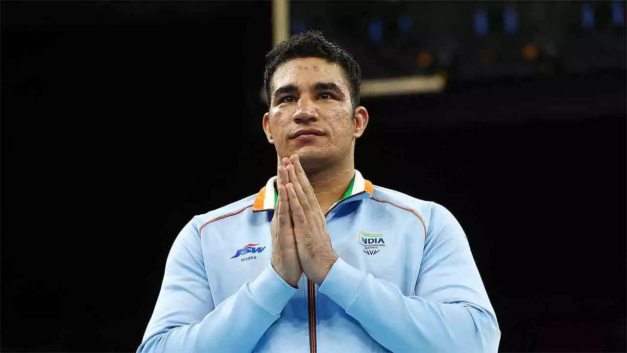 India's silver medallist Sagar Ahlawat. (Reuters Photo)