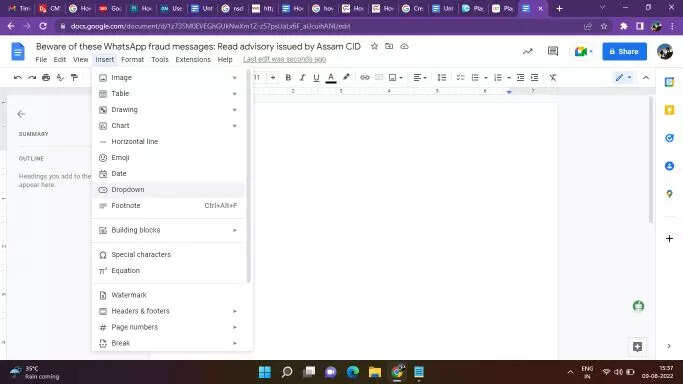 google docs drop down list