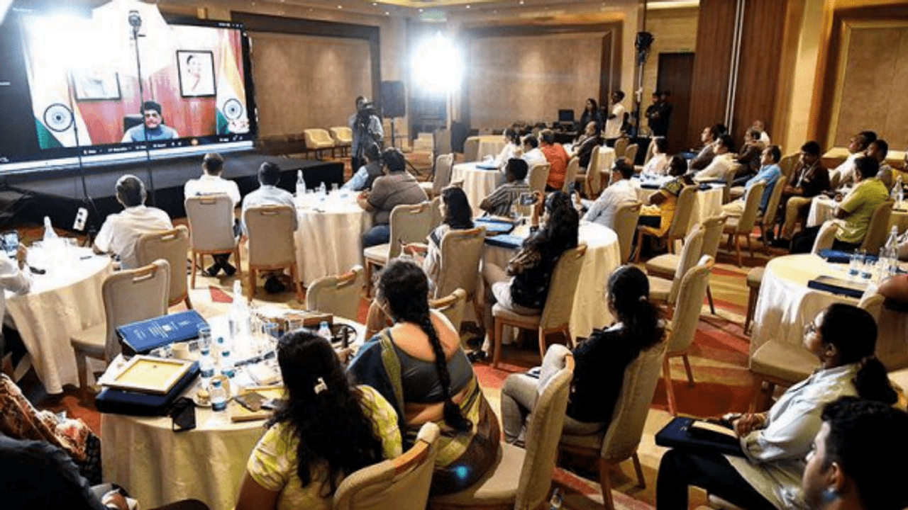 Union textiles minister Piyush Goyal addressing a gathering virtually during the third edition of the Sustainable Clothing and Textile Recycling Conference on Wednesday