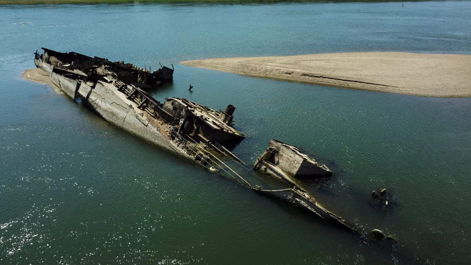 Wreckage of a World War Two German warship is seen in the Danube in Prahovo, Serbia, August 18, 2022. (Reuters)
