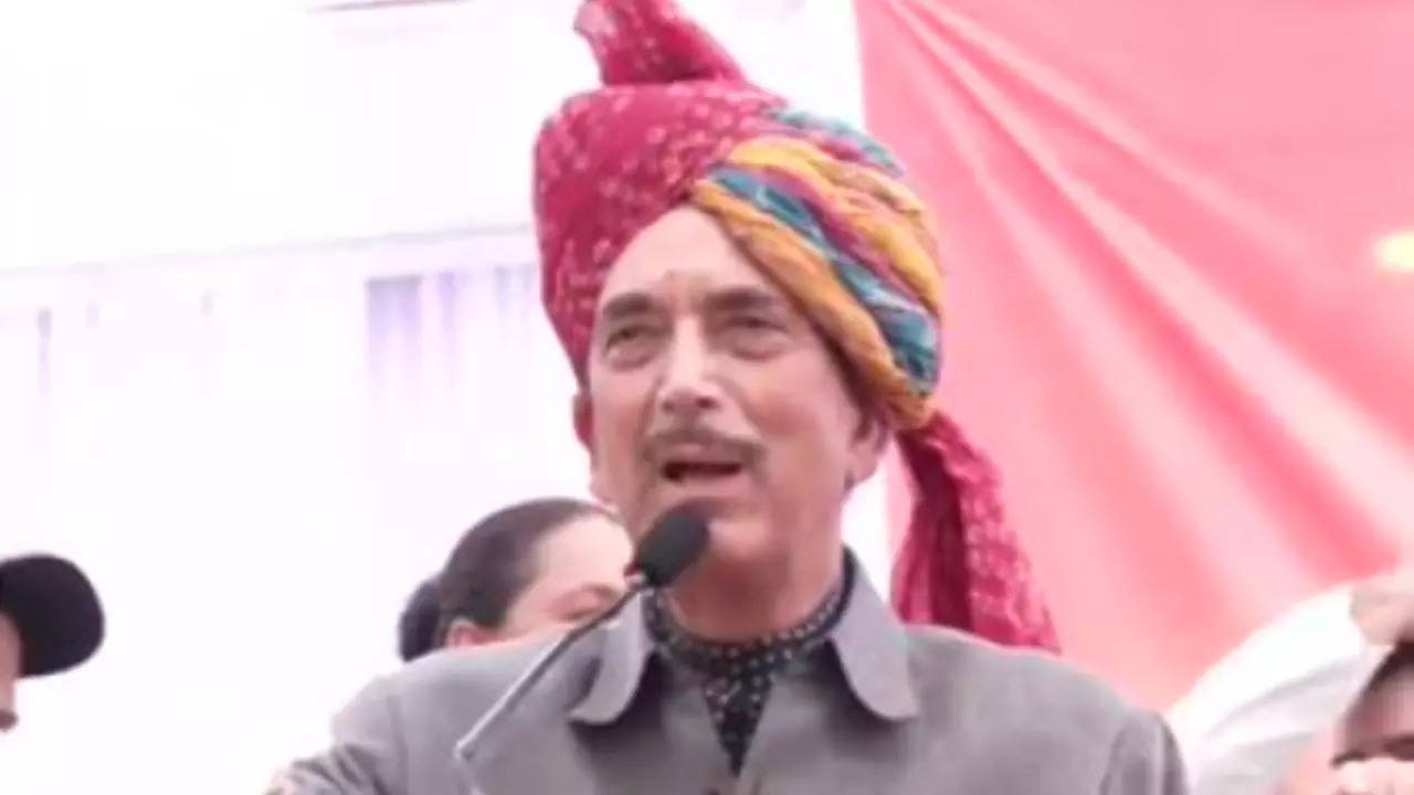 Ghulam Nabi Azad during a public meeting in Jammu on Sunday. (ANI photo)
