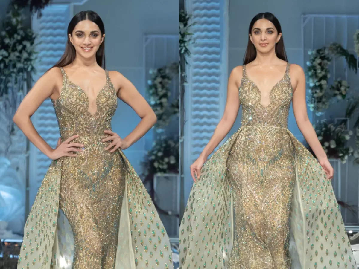 Daring decolletage Kiara Advani looks sensational in yellow gown with a  thighhigh slit  Times of India