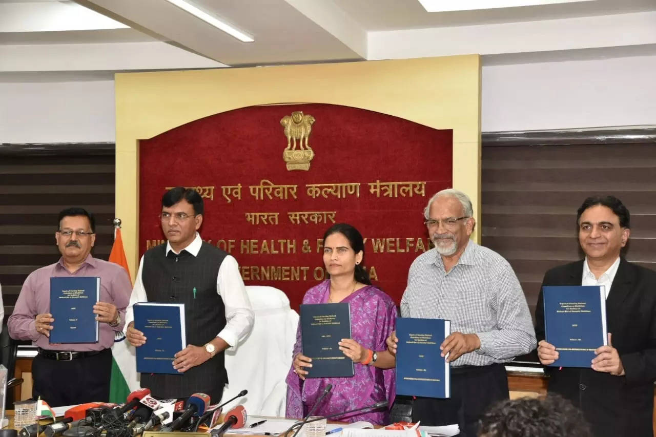 Union Minister of Health and Family Welfare Mansukh Mandaviya during the launch of National List of Essential Medicines (NLEM) at Nirman Bhawan in New Delhi on Tuesday.