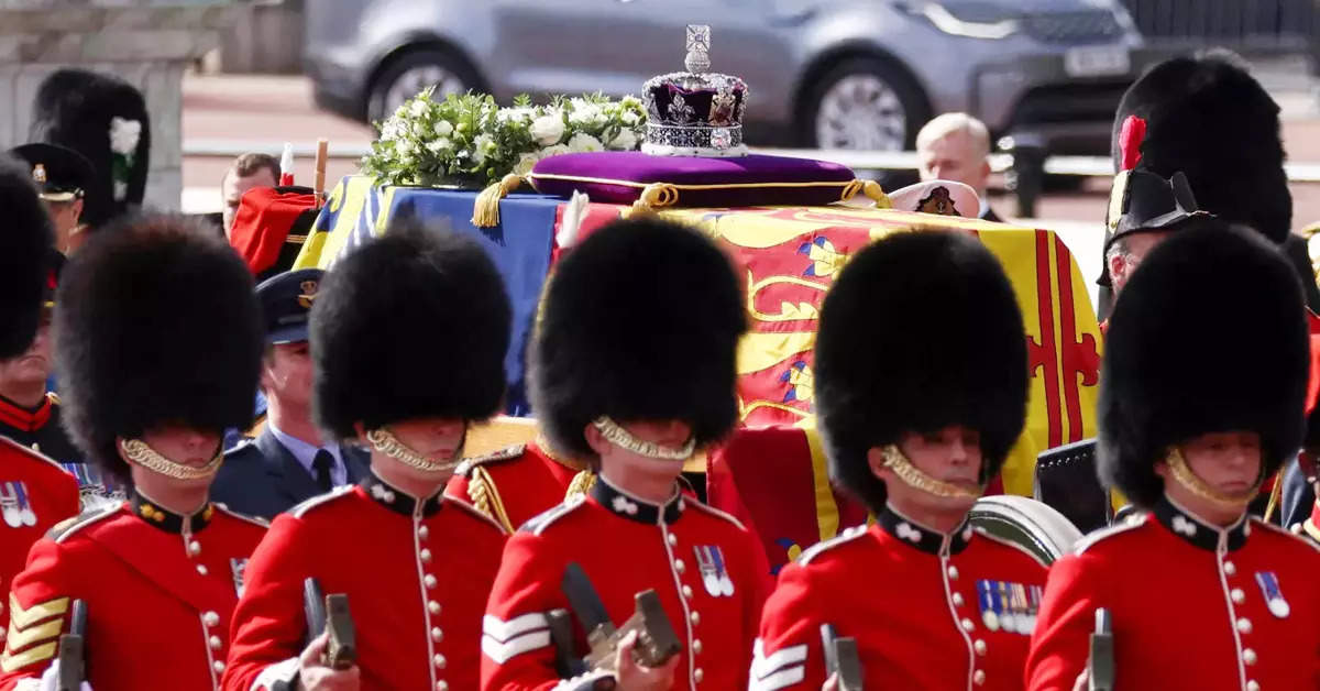 During the procession of the coffin of Britain's Queen Elizabeth from Buckingham Palace to the Houses of Parliament for her lying in state, in London, Britain. (File photo)