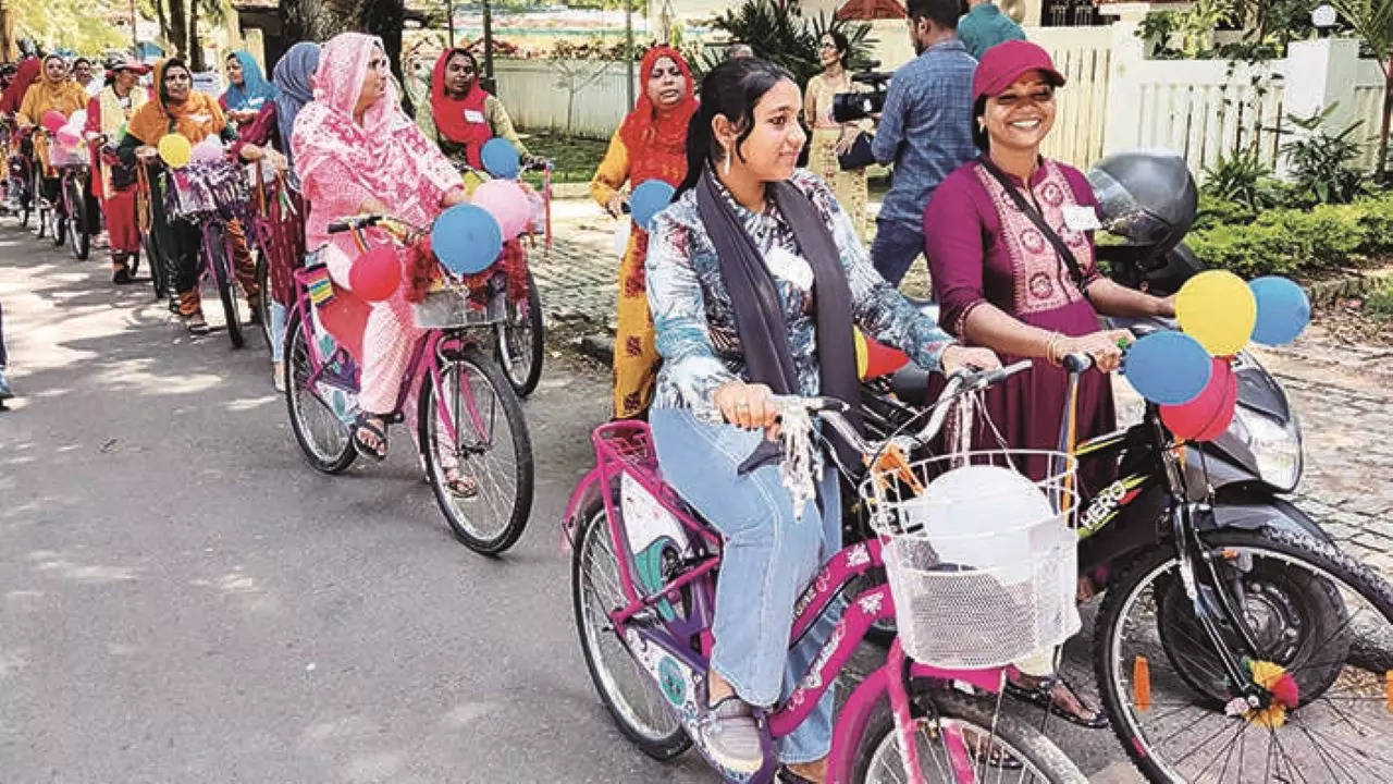 Participants during the Fancy Women Bike Ride at Fort Kochi on Sunday 