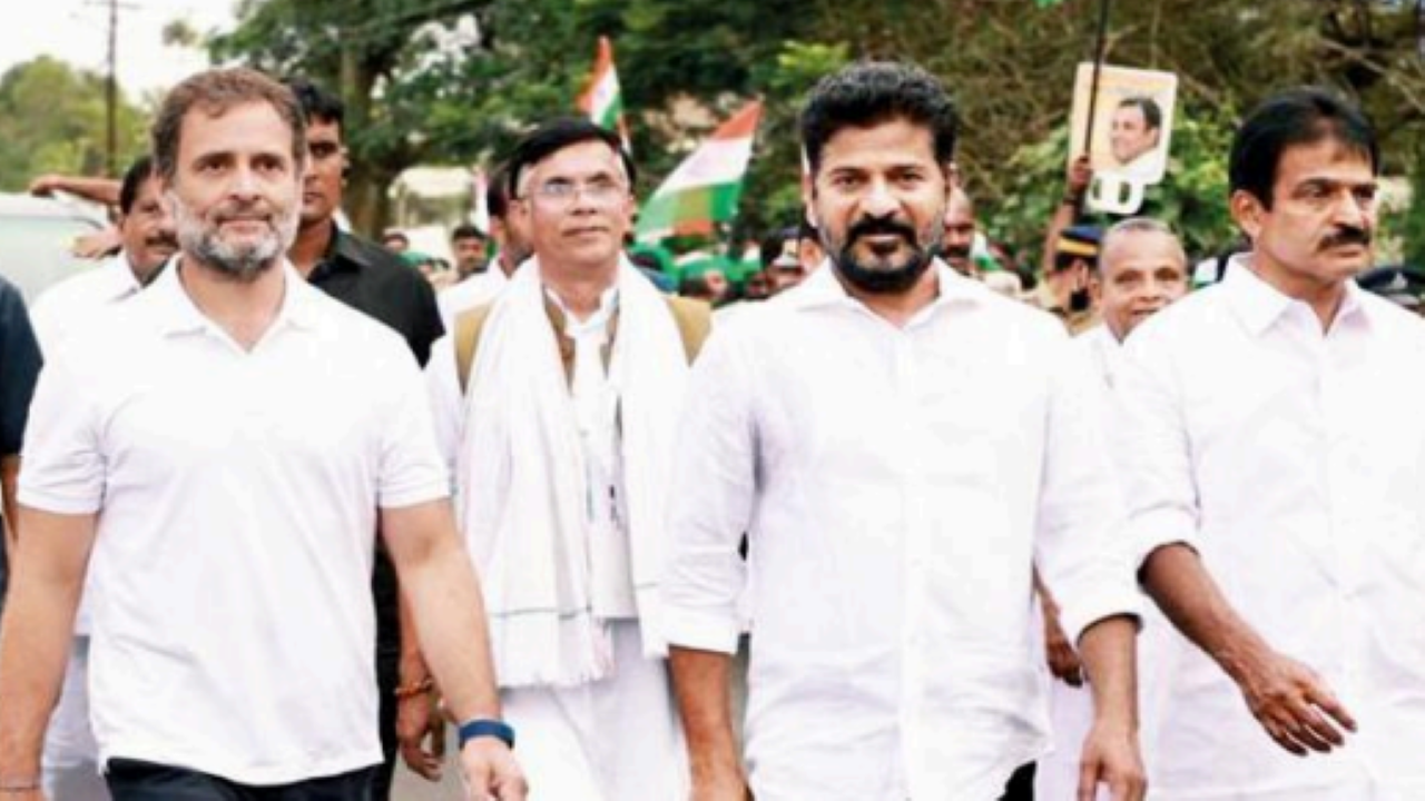 Revanth Reddy with Rahul Gandhi in Bharat Jodo Yatra in Kerala