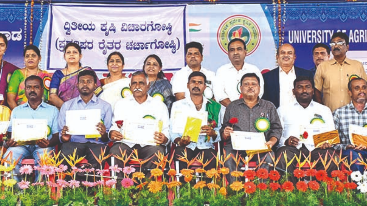 Progressive farmers were felicitated at Krishi Mela-2022 held at UAS Dharwad